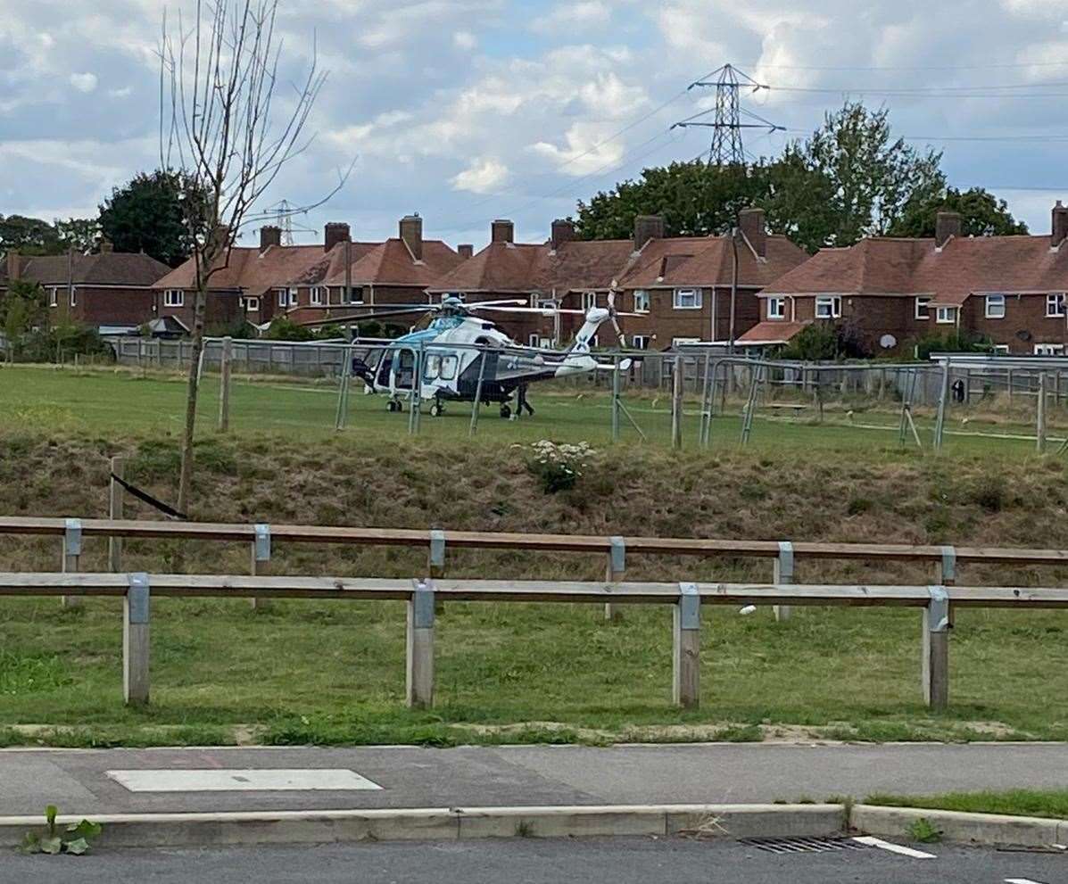 The air ambulance has landed at Shorncliffe Heights housing estate