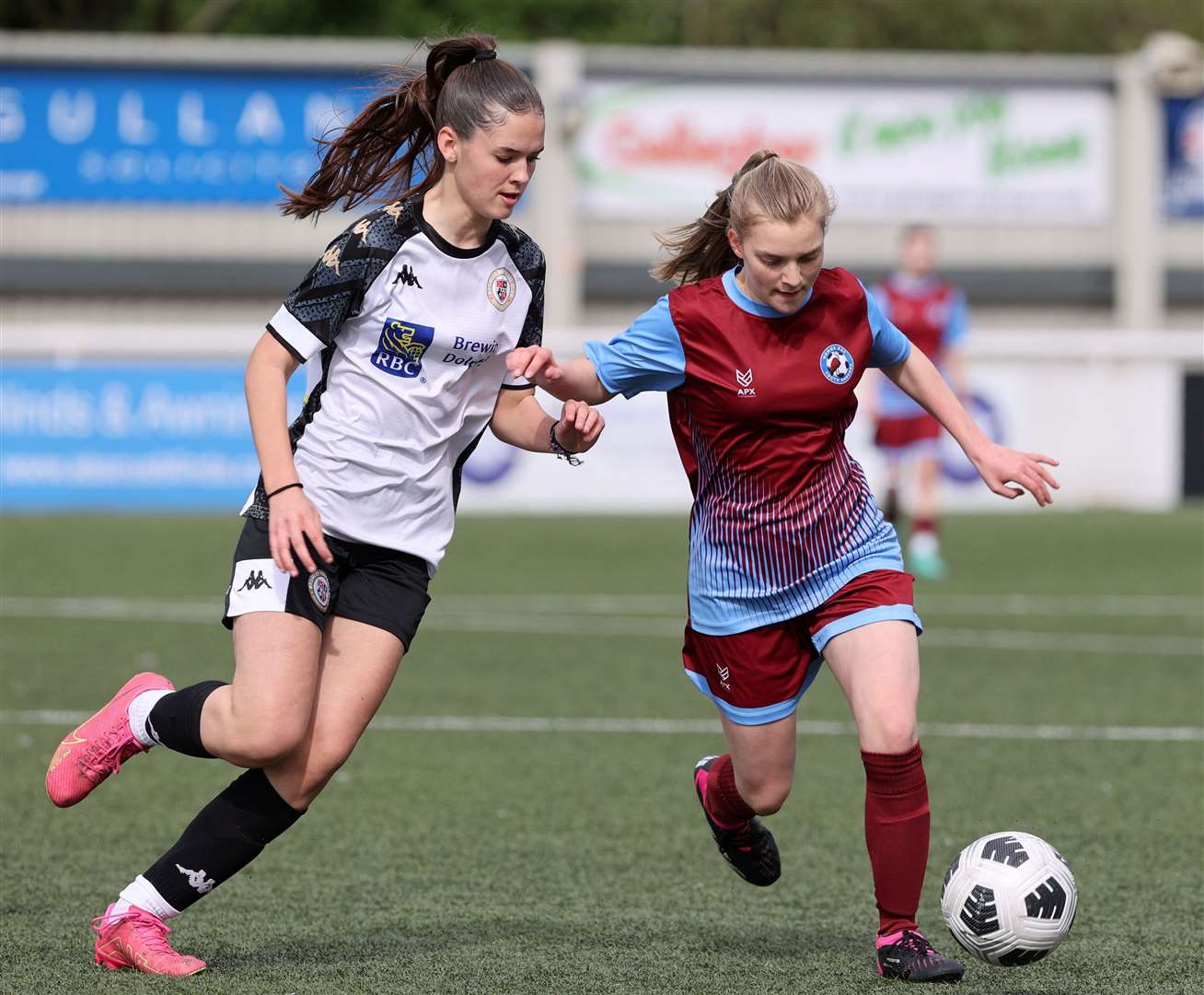 Action from the Kent Merit Under-16 Girls Cup Final as Herne Bay Youth hold off Bromley. Picture: PSP Images