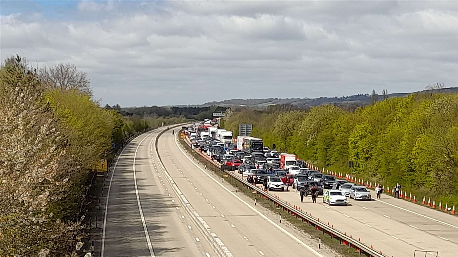 Traffic being held on the M20 near to Junction 9