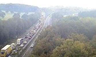 The delays on the M26 caused by an accident near Clacket Lane Services. Picture: Highways England