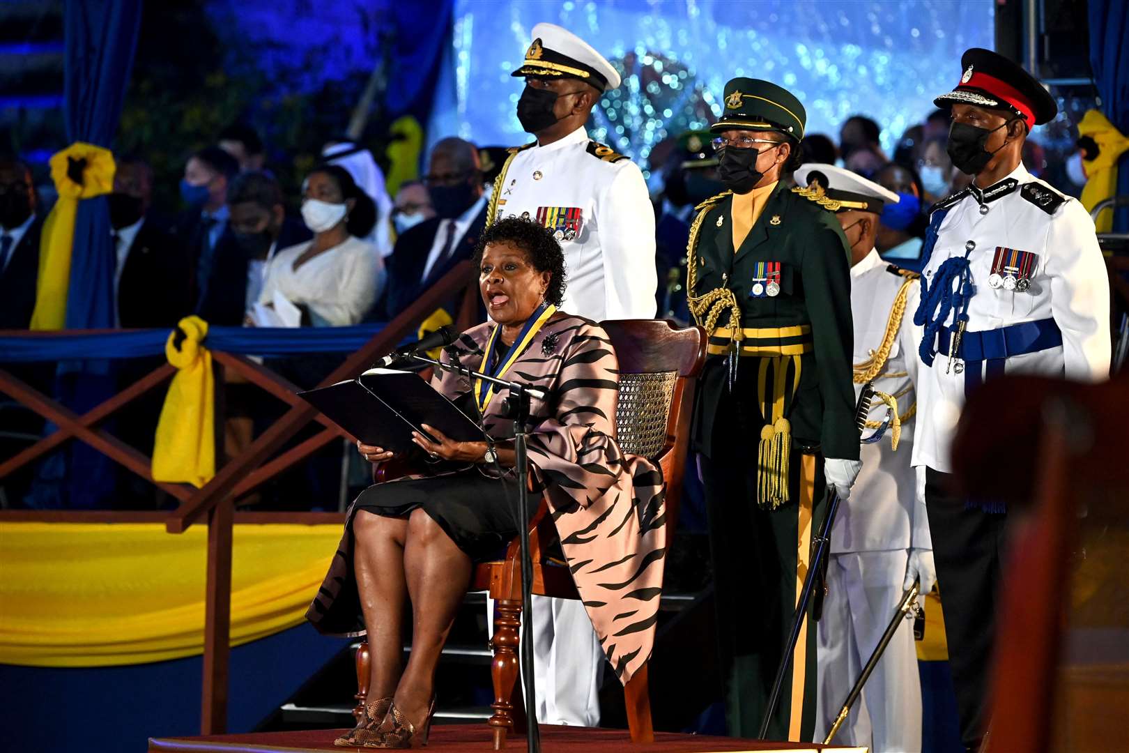 The president of Barbados, Dame Sandra Mason, delivers her speech during the ceremony (Jeff J Mitchell/PA)