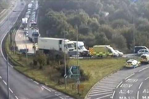 Queues on the A249 after a lorry crash