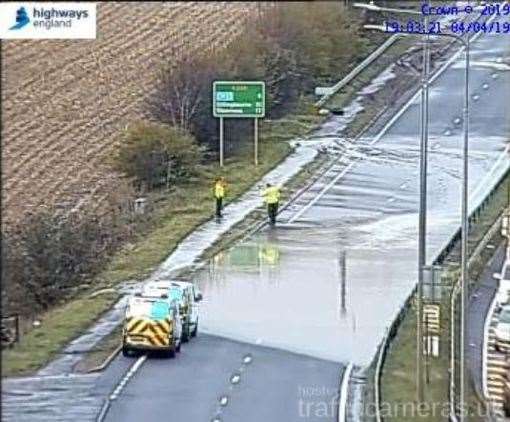 Flood at M20 junction with A249. Picture: Highways Agency (8315224)