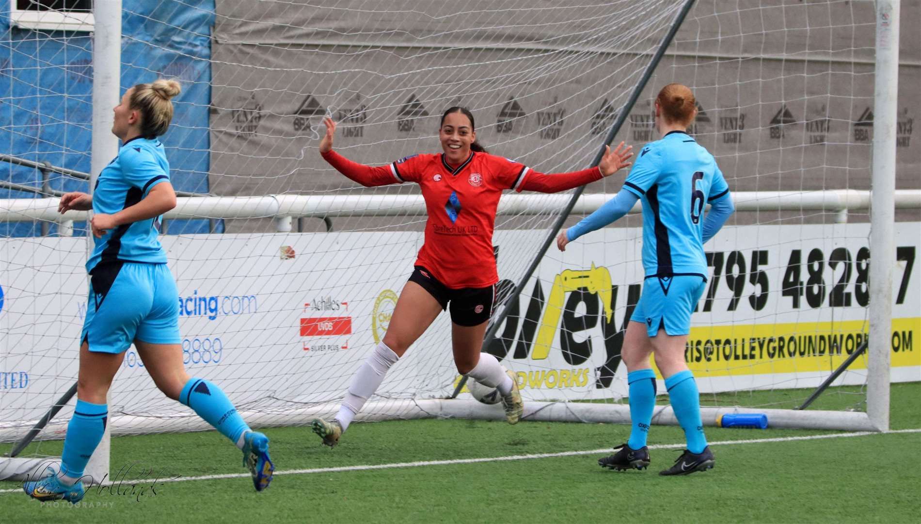 Breon Grant celebrates her goal for Chatham Town Women against Oxford United Picture: Allen's Photography