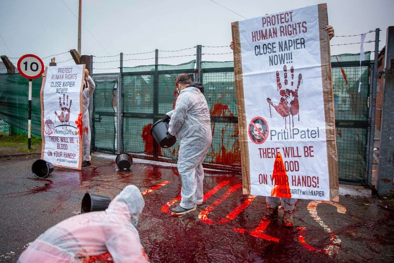 Activists take radical action at Napier Barracks to highlight perceived human rights violations Picture: Andrew Aitchison/Getty Images
