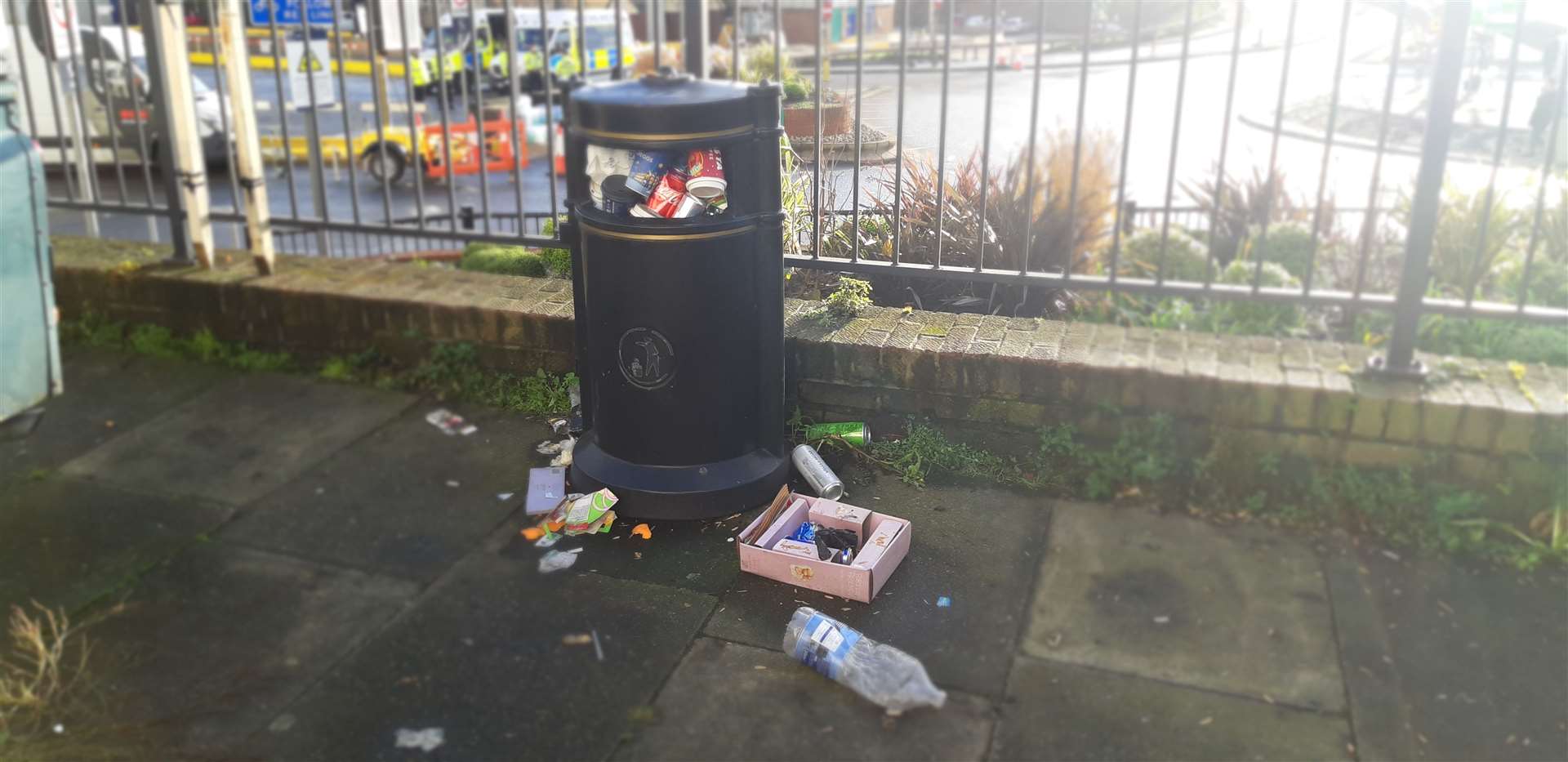 Bins were overflowing all along the port approach road. This one was at Athol Terrace in Dover