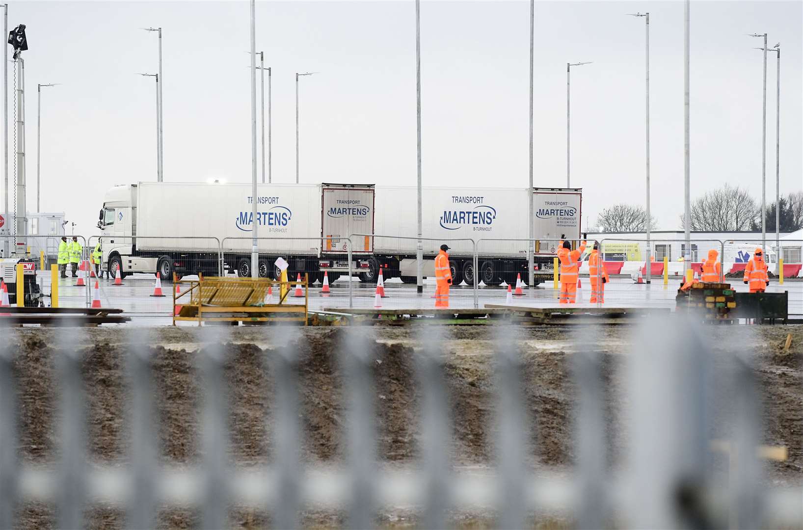 Trucks on the 66-acre Sevington site on Tuesday. Picture: Barry Goodwin