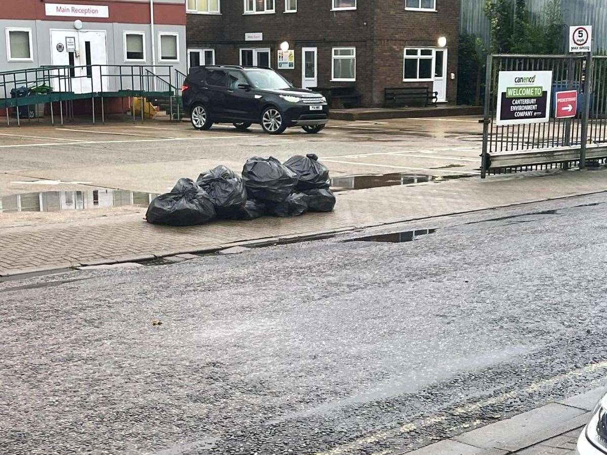 Rubbish dumped outside the Canenco depot in Wincheap as bin strikes continue across the Canterbury district. Picture: GMB