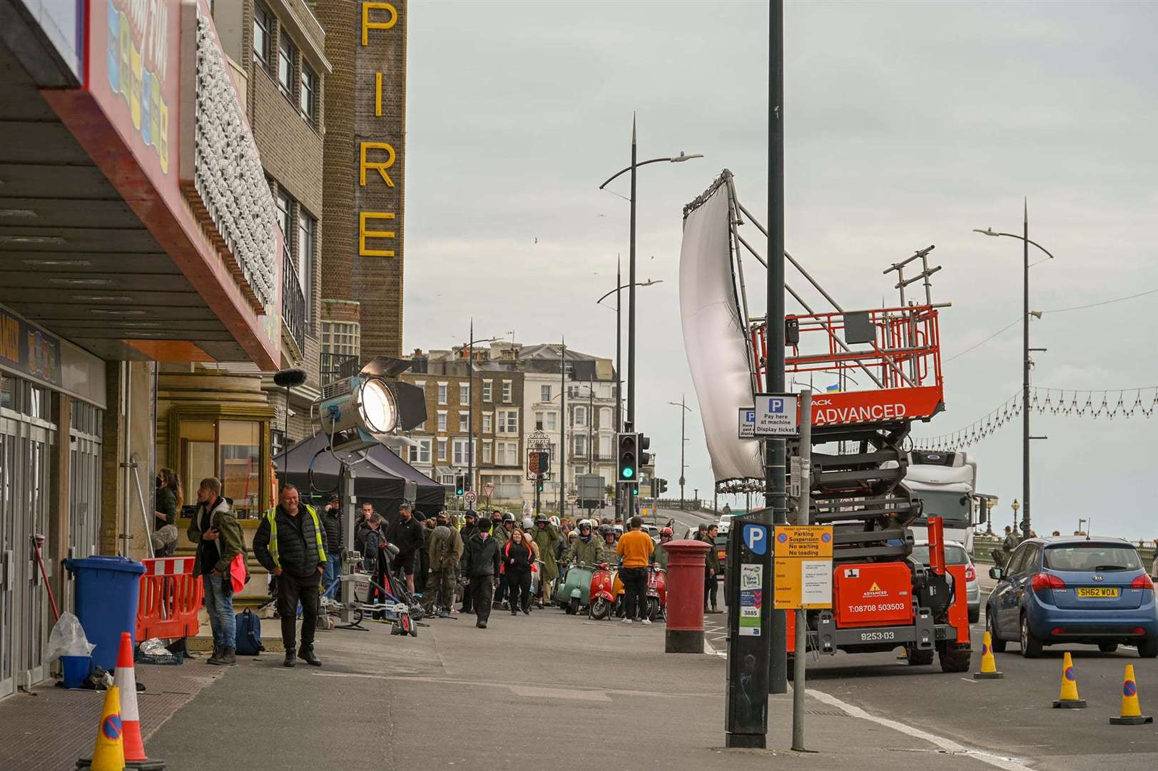 Much of the filming took place outside Margate's Dreamland, which has been made to look like a retro cinema called the Empire. Picture: Steven Collis Allfields Photography