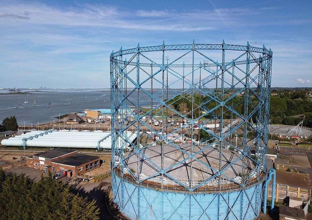 Before: The gasometer with the six “bullet tanks” still in place behind it. Picture: Marcel Fernandes