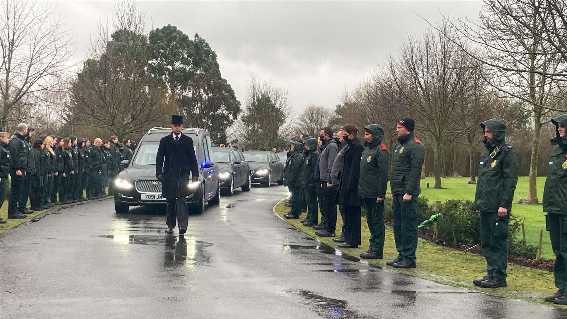 Paramedics lined the street at Bobbing Crematorium in Sittingbourne for Alice Clark's funeral