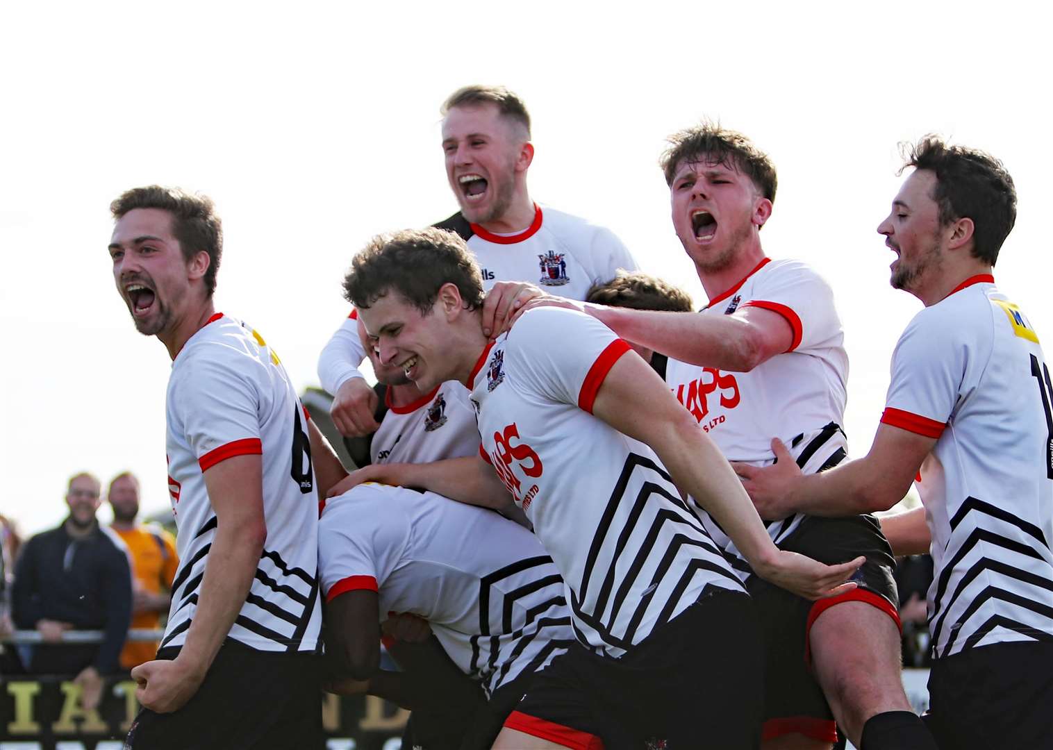 Deal’s players celebrates one of their goals against the Lydders. Picture: Paul Willmott