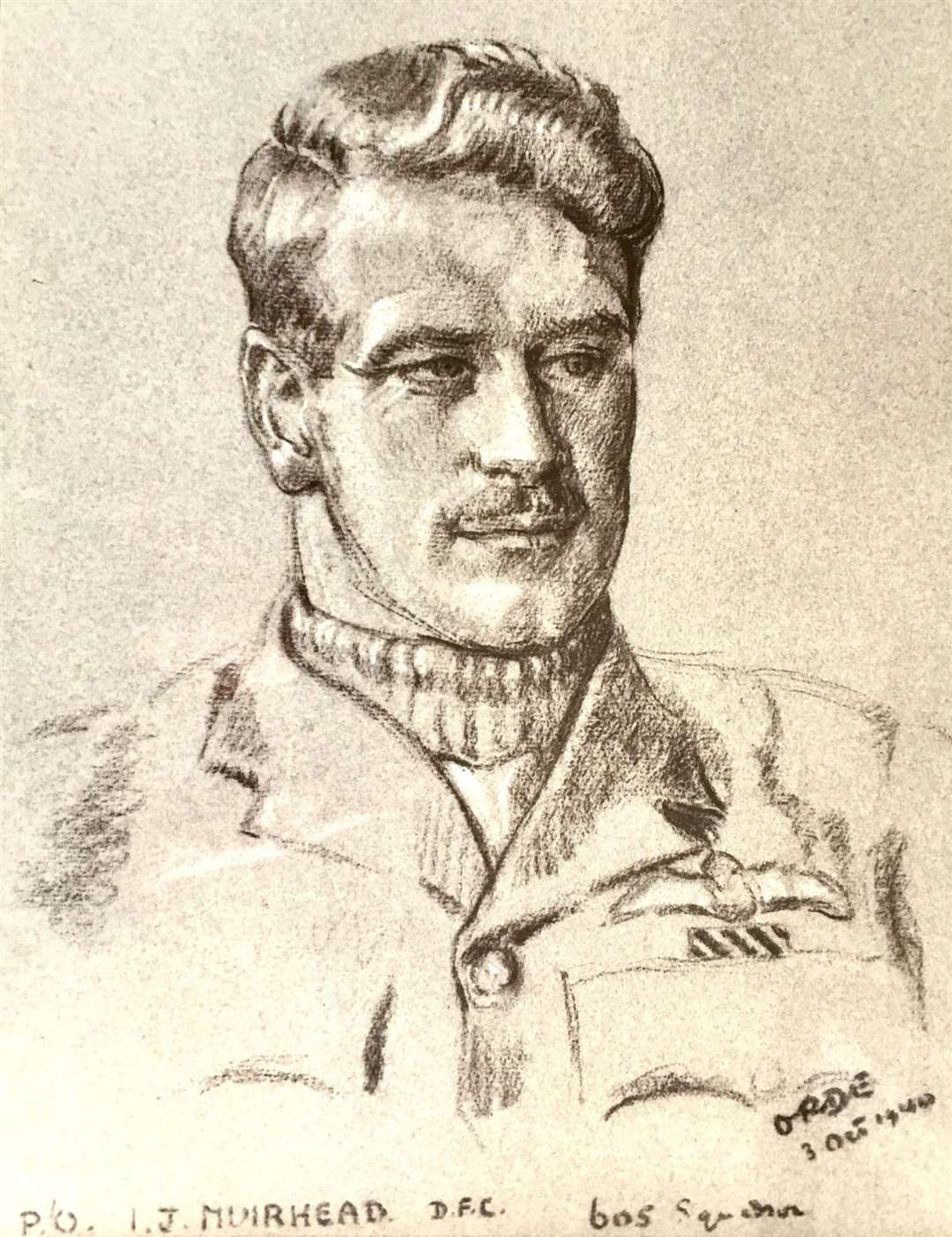 Drawing of Flt Lt Ian James Muirhead from just 12 days before his death