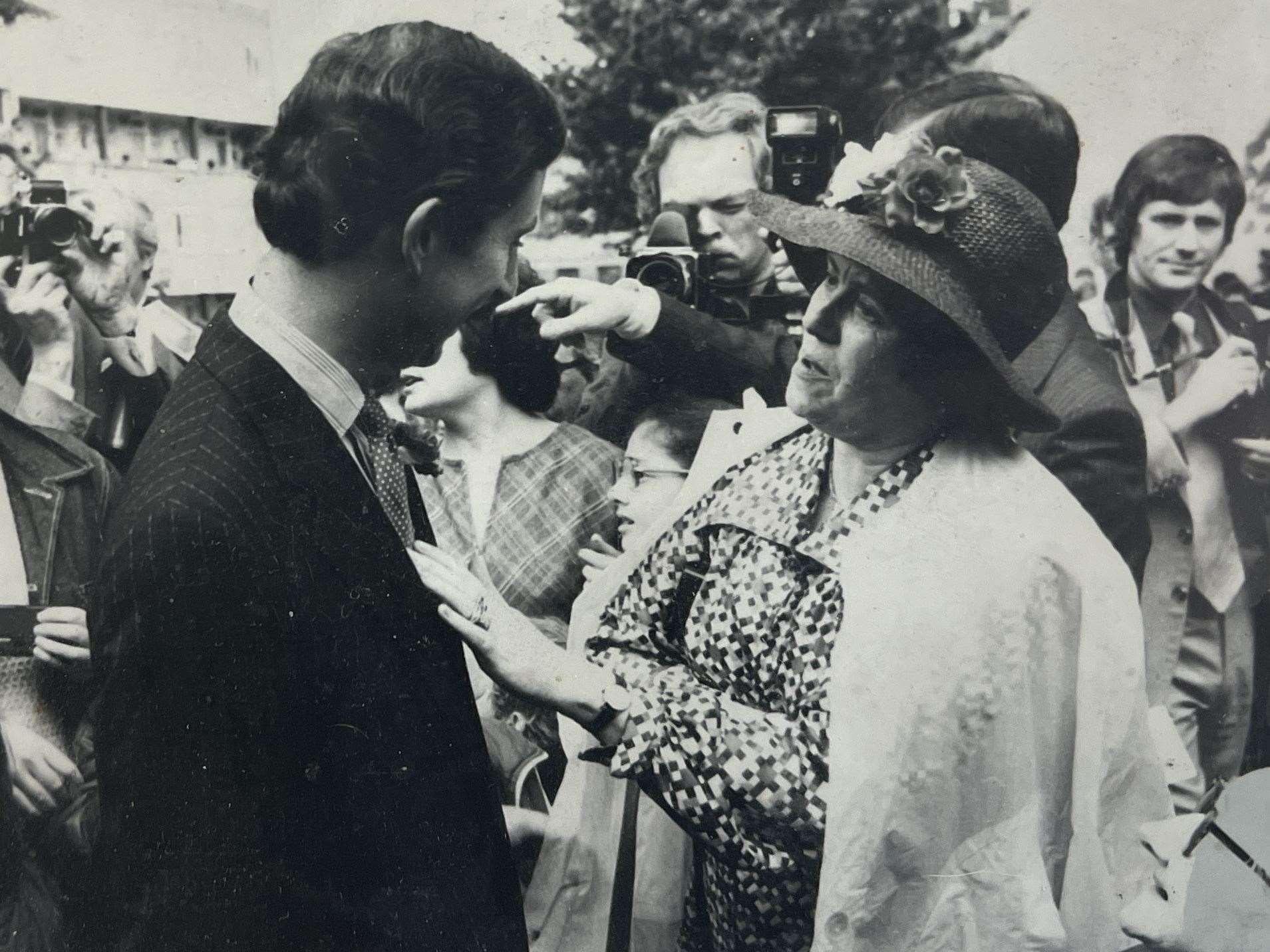Kathy Martin touching Prince Charles's tie in 1981