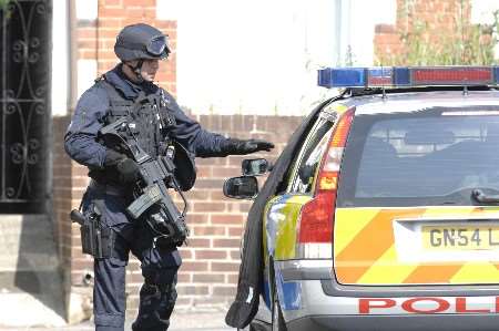 Armed police at the scene in the Kingsley Road area of Maidstone. Picture: Matthew Walker