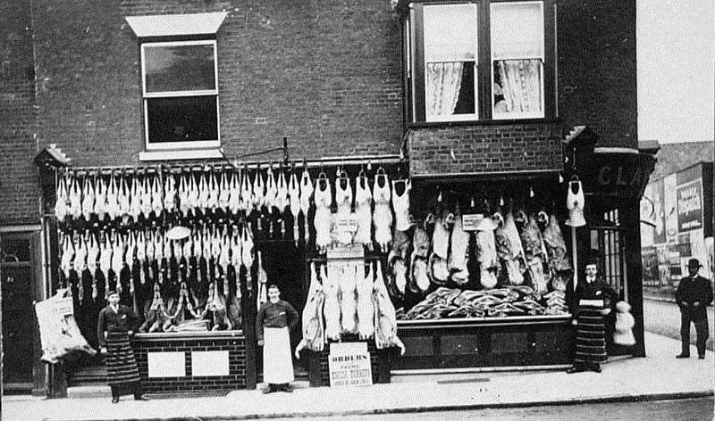 A postcard of Clarkes Butchers on the corner of St. Dunstan's and Orchard Street in Canterbury with the window dressed for Christmas 1906. Picture: Canterbury Auction Galleries