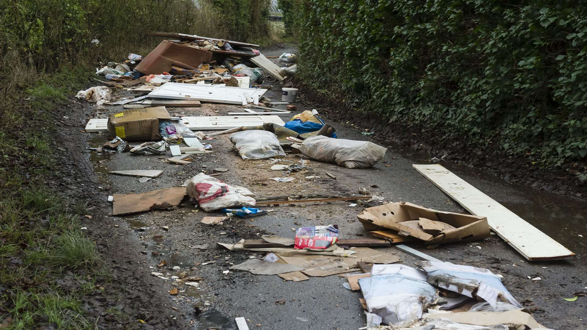 Fly-tipped waste blocking Avery Lane, Langley, near the junction with Back Street