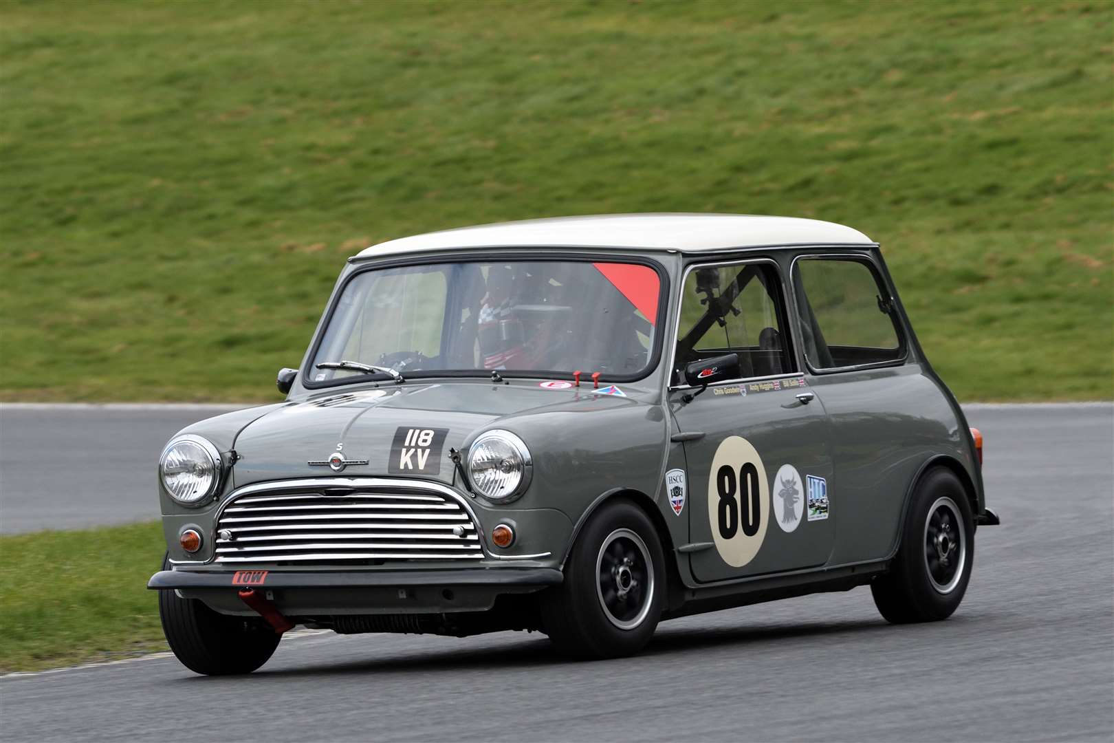 Bill Sollis scored a win, a third place and two fastest laps in the two Historic Touring Car races in his 1963 Mini Cooper S. Pictures: Simon Hildrew