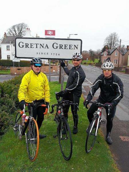 Roy King, Rob Gourley and Terry Rea at the start of day five in Gretna Green