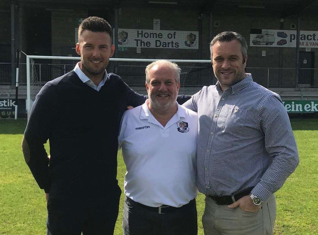 Dartford joint-managers Jamie Coyle and Adam Flanagan with co-chairman Steve Irving