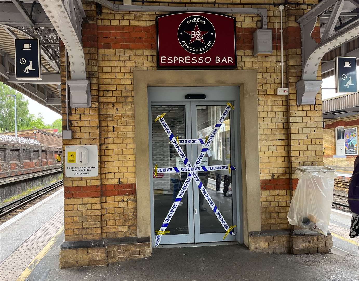 The coffee shop at Bromley South train station was taped off this morning after a man was reportedly assaulted