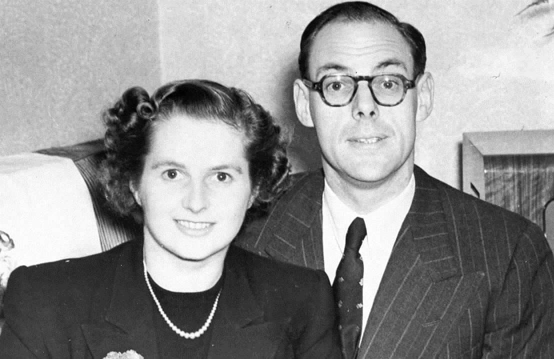 Then: Margaret Roberts and future husband Denis Thatcher who she met in Dartford