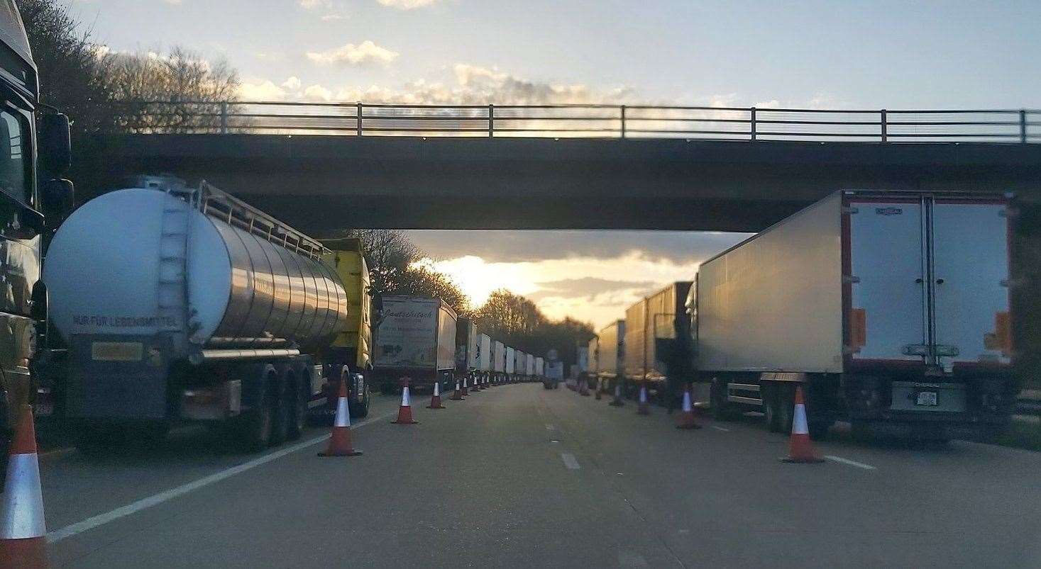 Lorries queuing for Operation Brock. Picture: Kent Police RPU