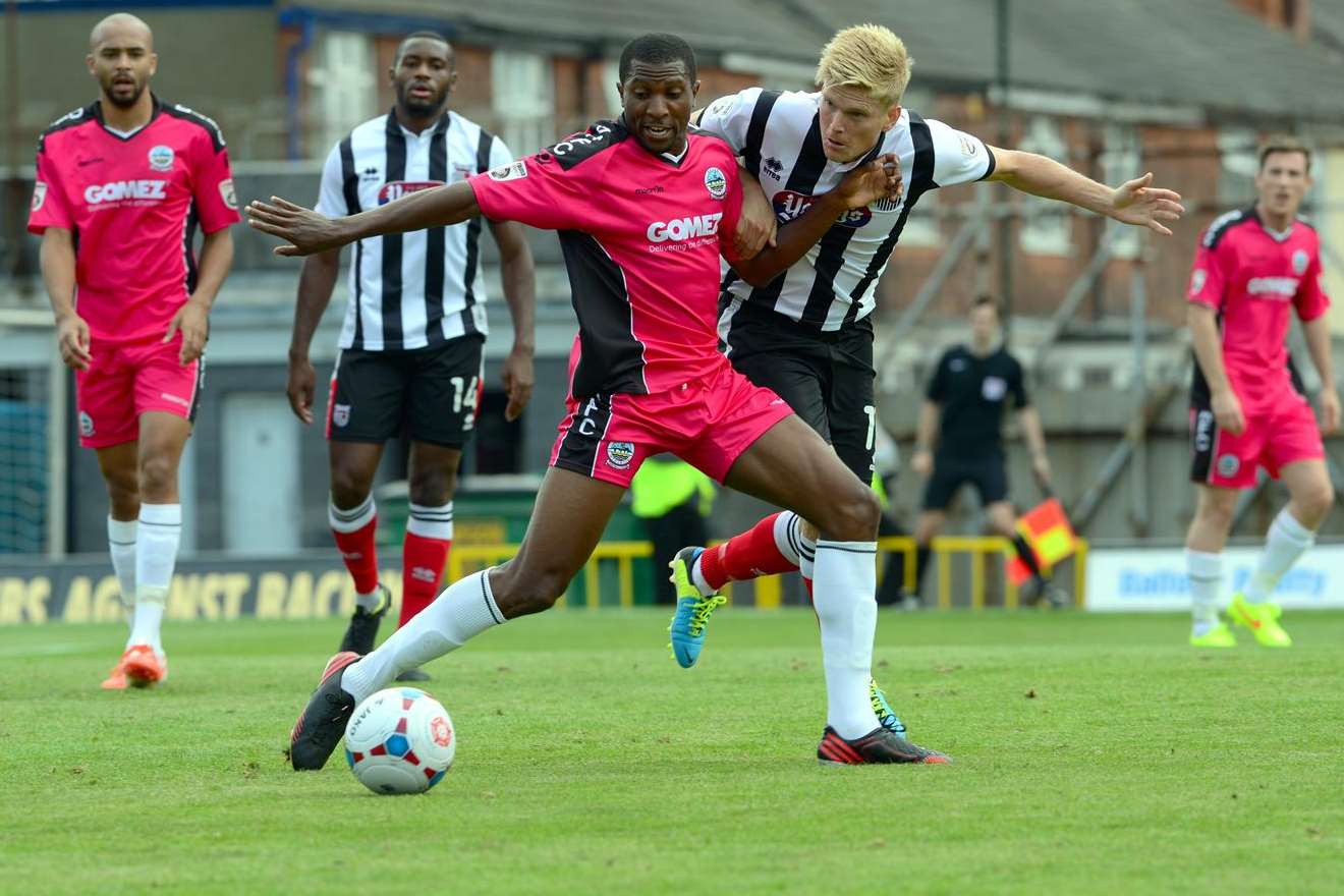Dover defender Tyrone Sterling in action against Grimsby last Saturday. Picture: Abby Ruston