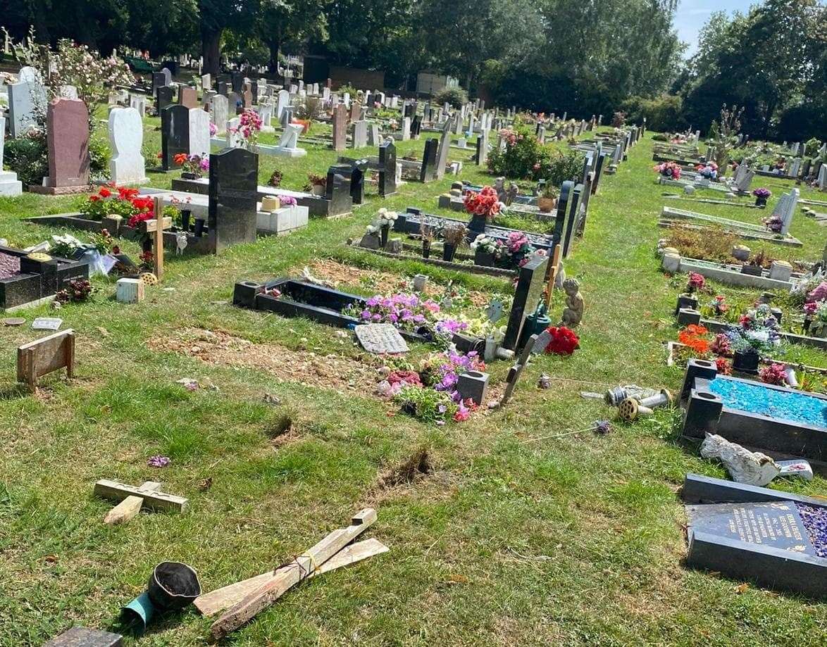 Graves in Park Road, Swanscombe, were vandalised and damaged. Picture: Emma Ben Moussa