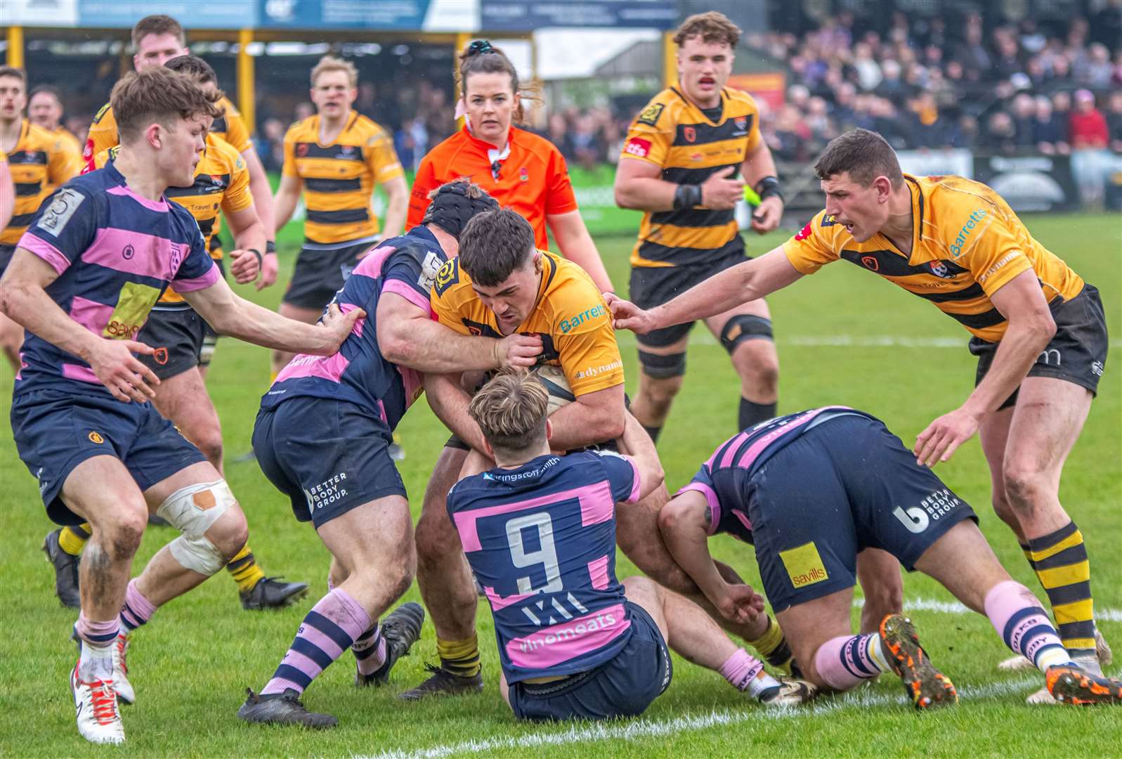 Canterbury Rugby Club’s Eoin O’Donoghue gets stuck in against Sevenoaks during a 34-21 bonus-point home win last month. Picture: Phillipa Hilton