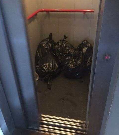 I was going to take the lift to the Lancaster Bar but it was stacked with bin bags. I checked it on my way down too but found flattened cardboard boxes had been added to the bags while I was up there