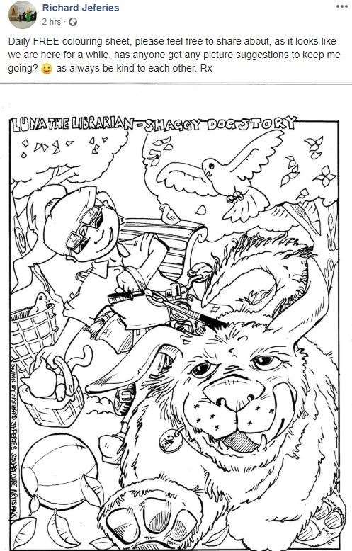 Artist Richard Jeferies is posting cartoons on Facebook for children to colour in during the coronavirus lockdown