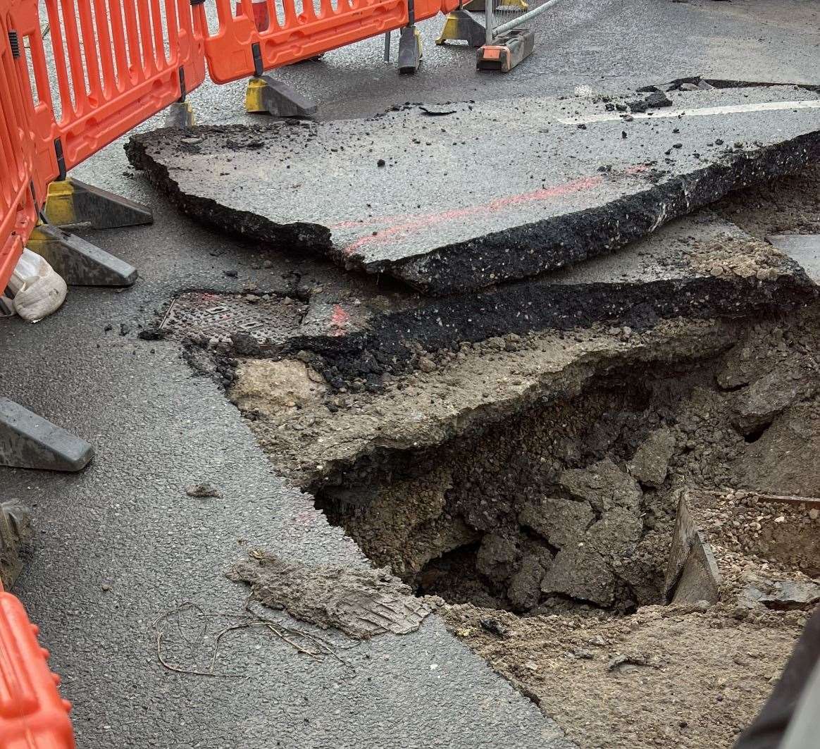 Part of the carriageway has collapsed due to works in Gas House Road, Rochester