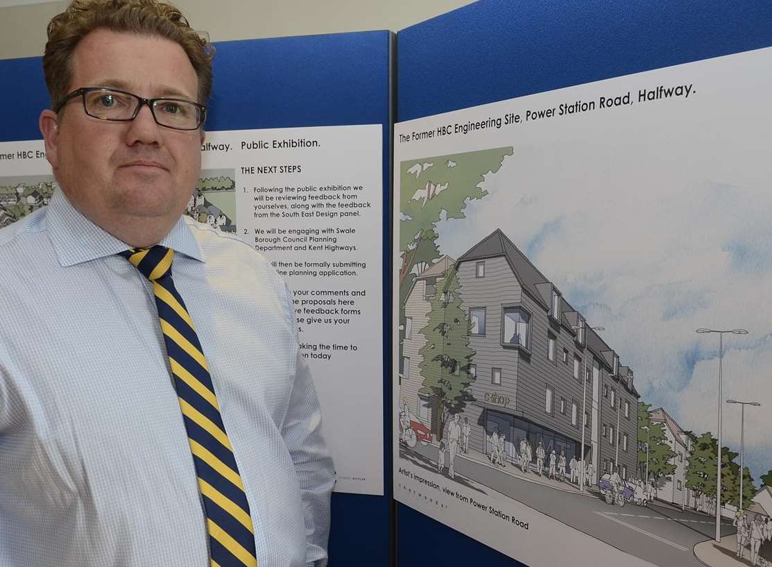 Paul Graham with the plans for the former HBC site in Power Station Road, Halfway