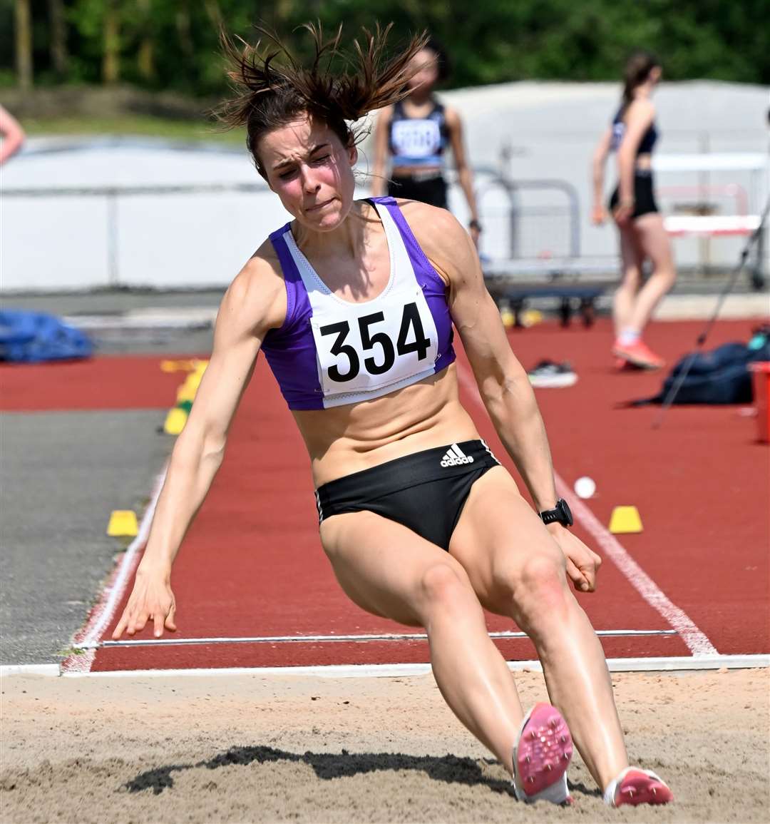 Thanet AC’s Imogen Davis triumphed in the Senior Women’s long jump. Picture: Simon Hildrew