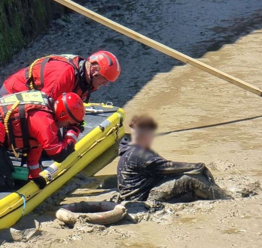 A boy became stuck in mud today in Folkestone, near the Harbour Arm. All photos: Damian Chapman