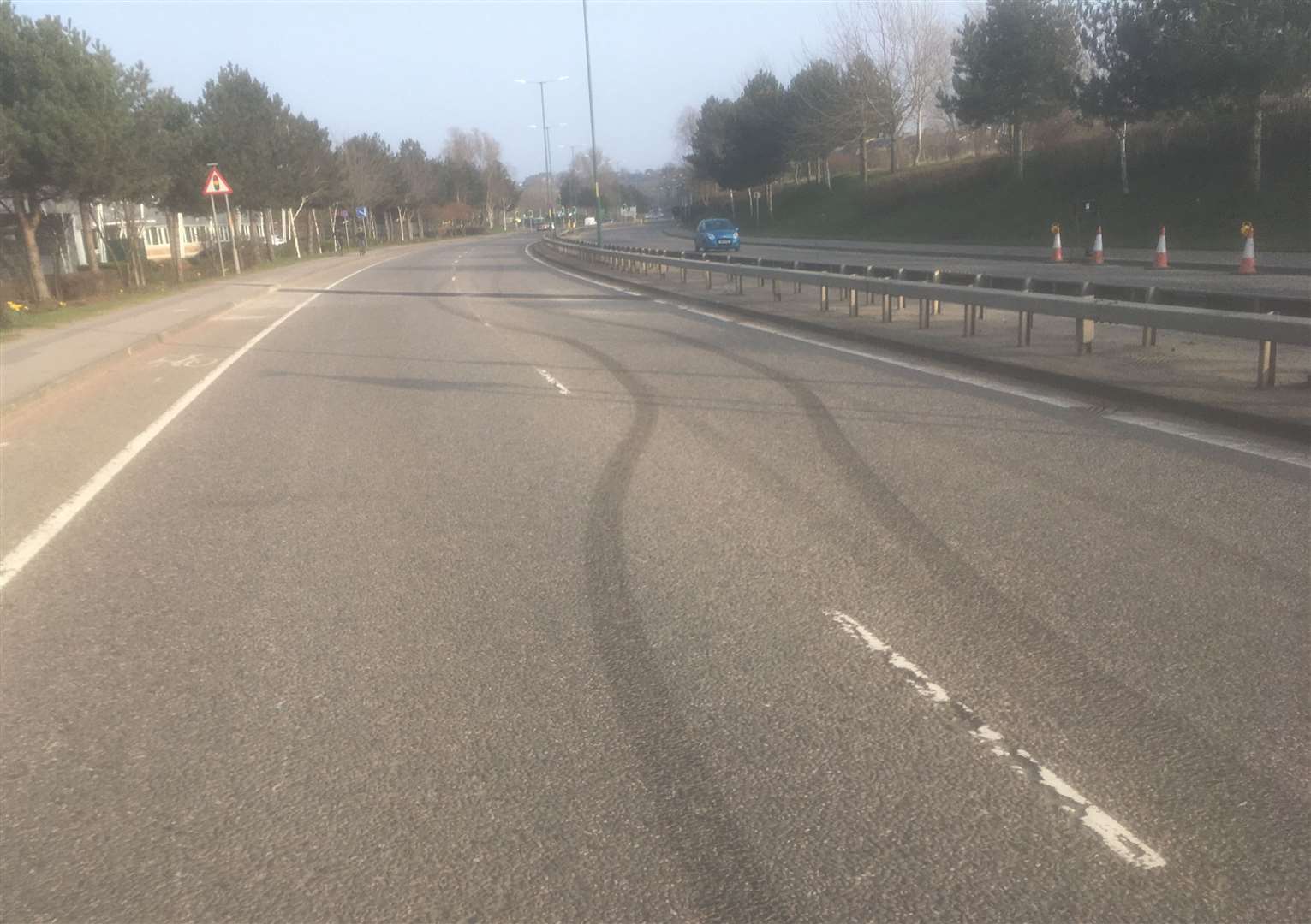 Tyre marks have been left on the Crossways Boulevard by reported nuisance motorists