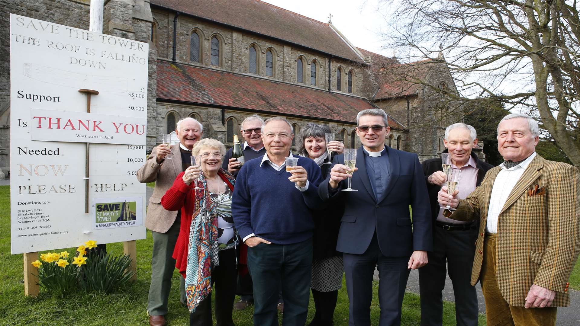 Members of the Tower Appeal Committee at Walmer celebrating reaching their £35,000 target to replace the tower roof at St Mary's Church.