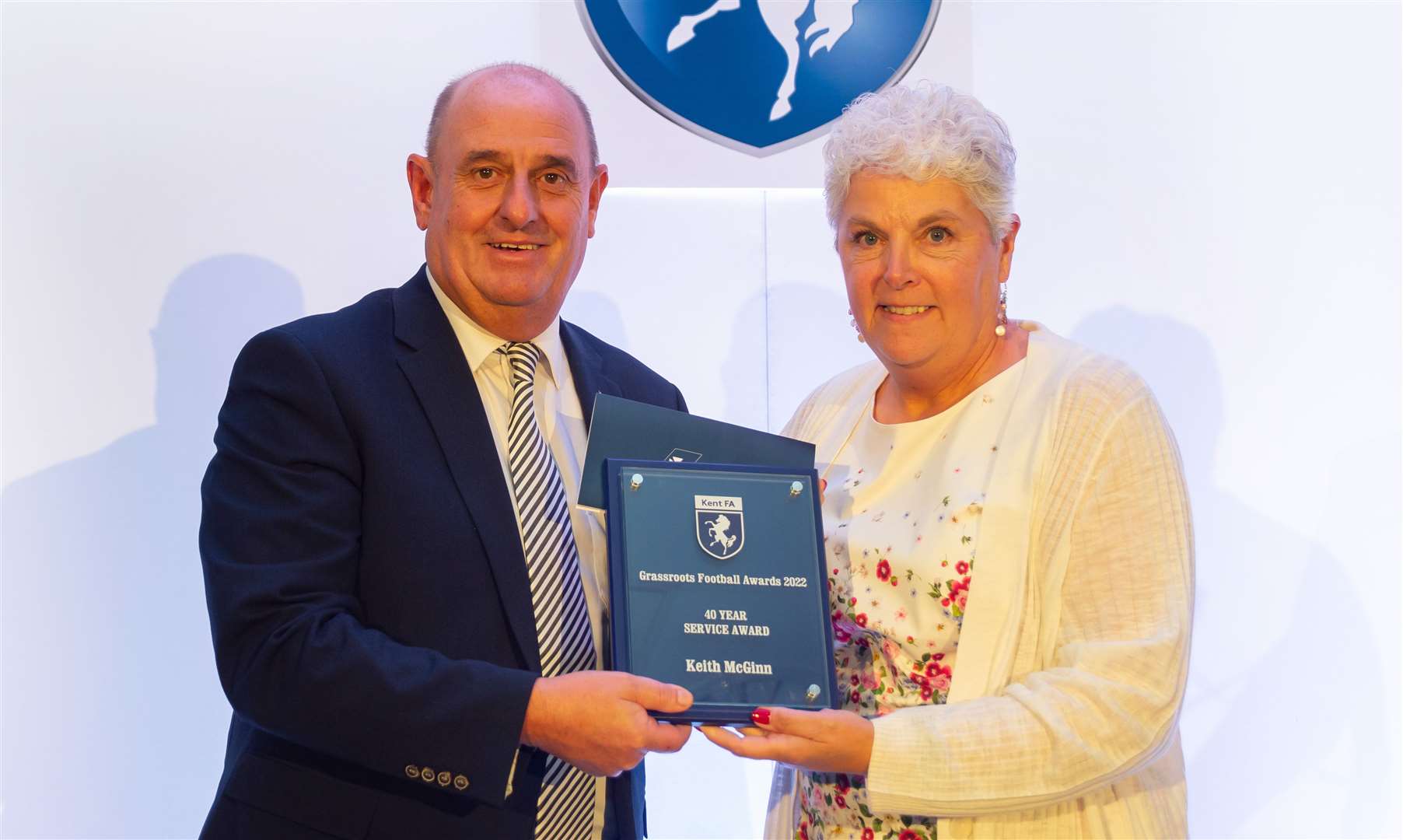 Keith McGinn, FA 40 years dedicated service award, dedicated his award to Jay Carr who recently died, aged 20. Picture: Kent FA