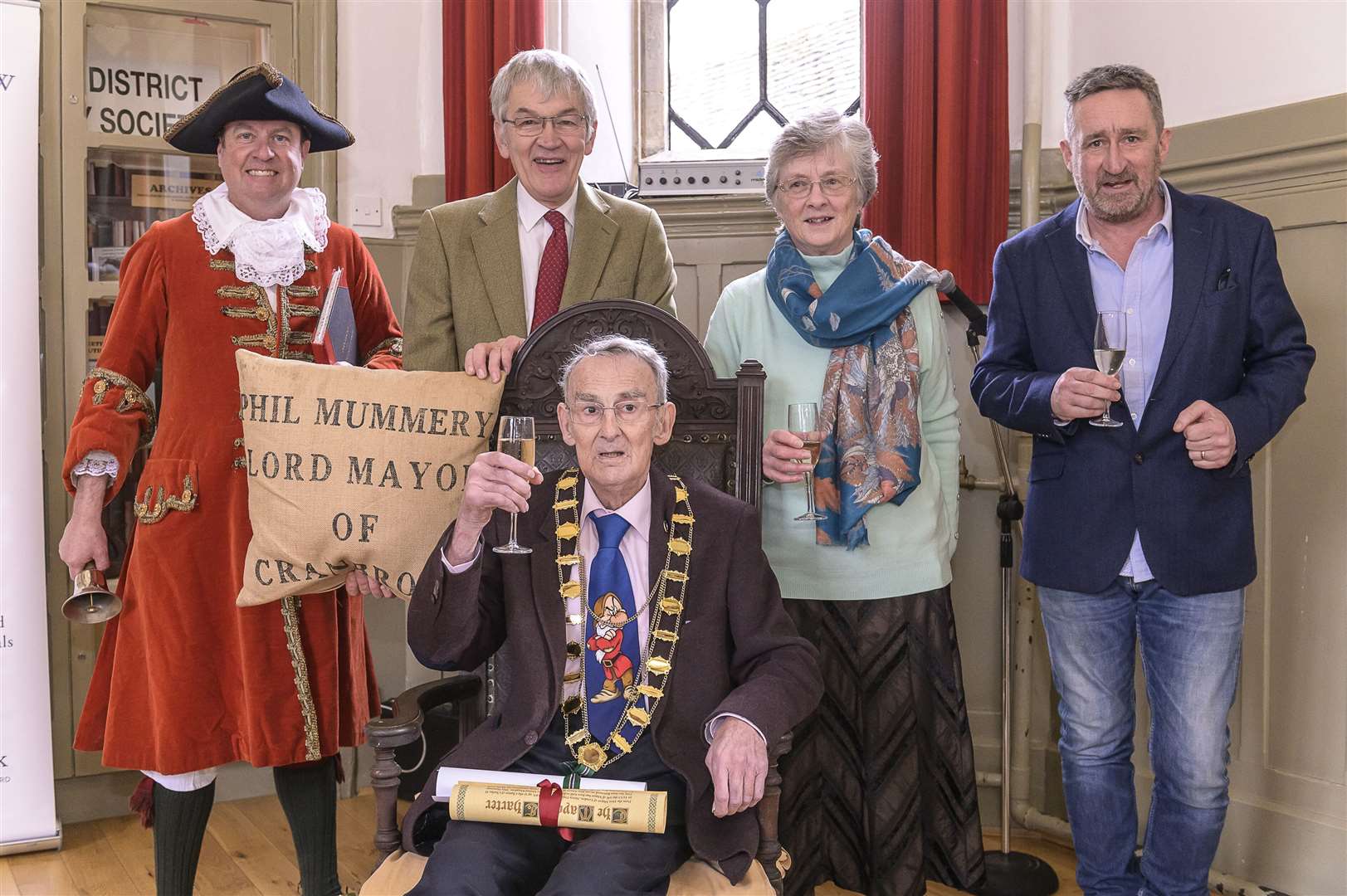 Phil Mummery at his Mayor-making: From left town crier Andy Fairweather, parish council chairman Kim Fletcher, Val Mummery and Stuart Cleary of the Cranbrook Apple Fair committee