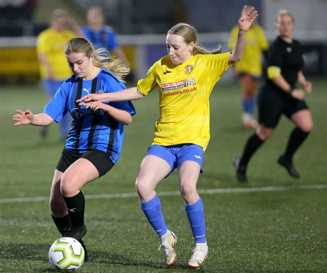 Sittingbourne (yellow) and Sevenoaks battle for possesion during the Kent Women’s Plate Final. Picture: PSP Images