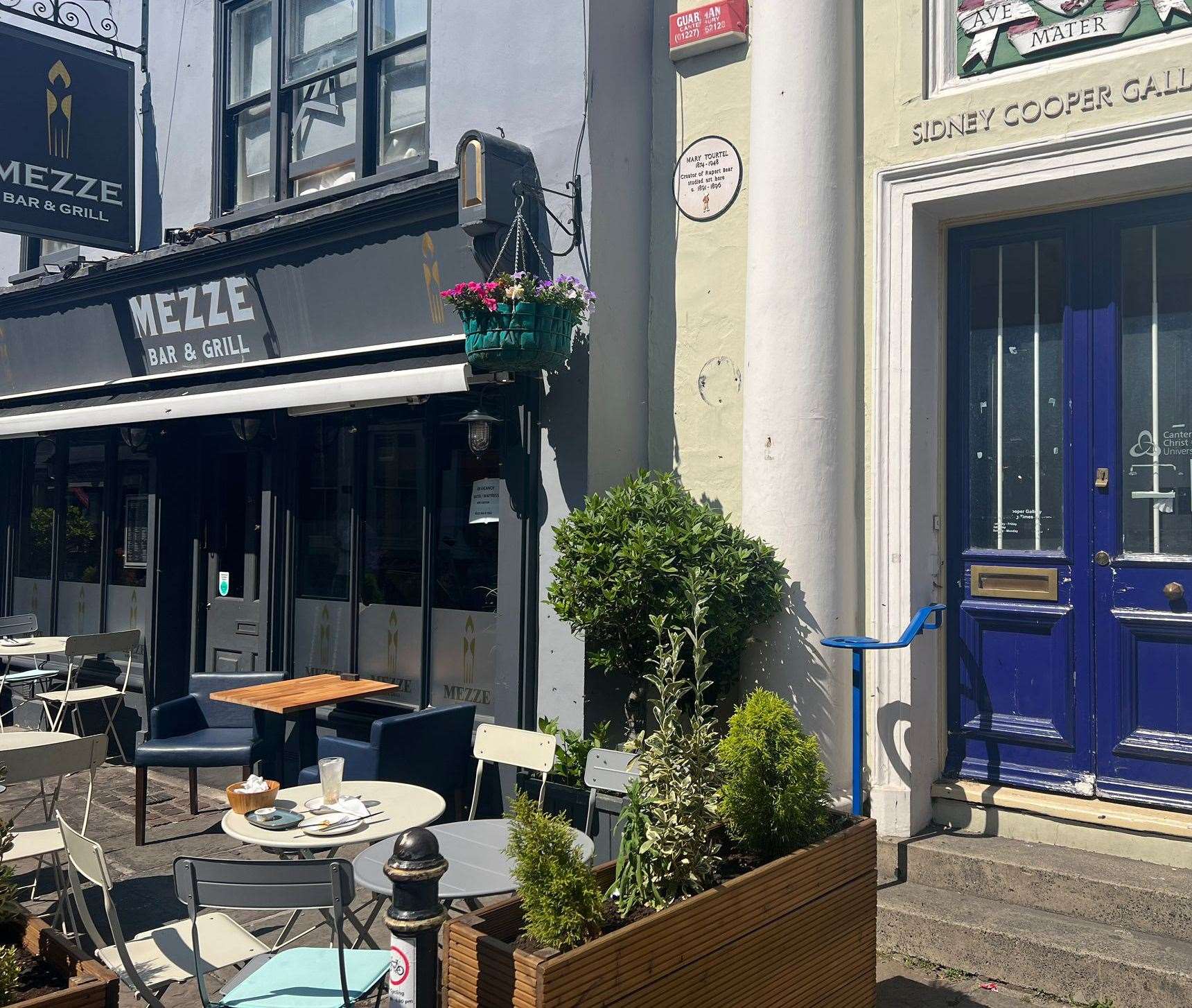 The bees were spotted outside Mezze Bar & Grill in St Peter's Street, Canterbury