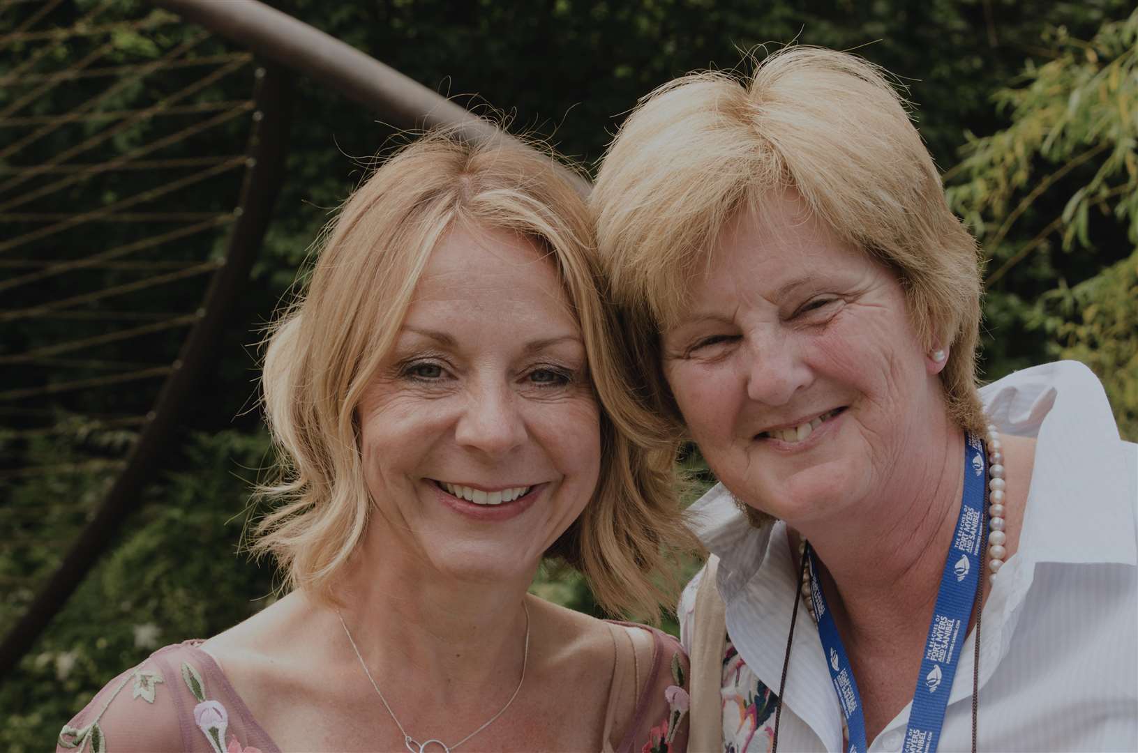 Jo Thompson with journalist Lesley Bellew at the Chelsea Flower Show Picture: Ian West