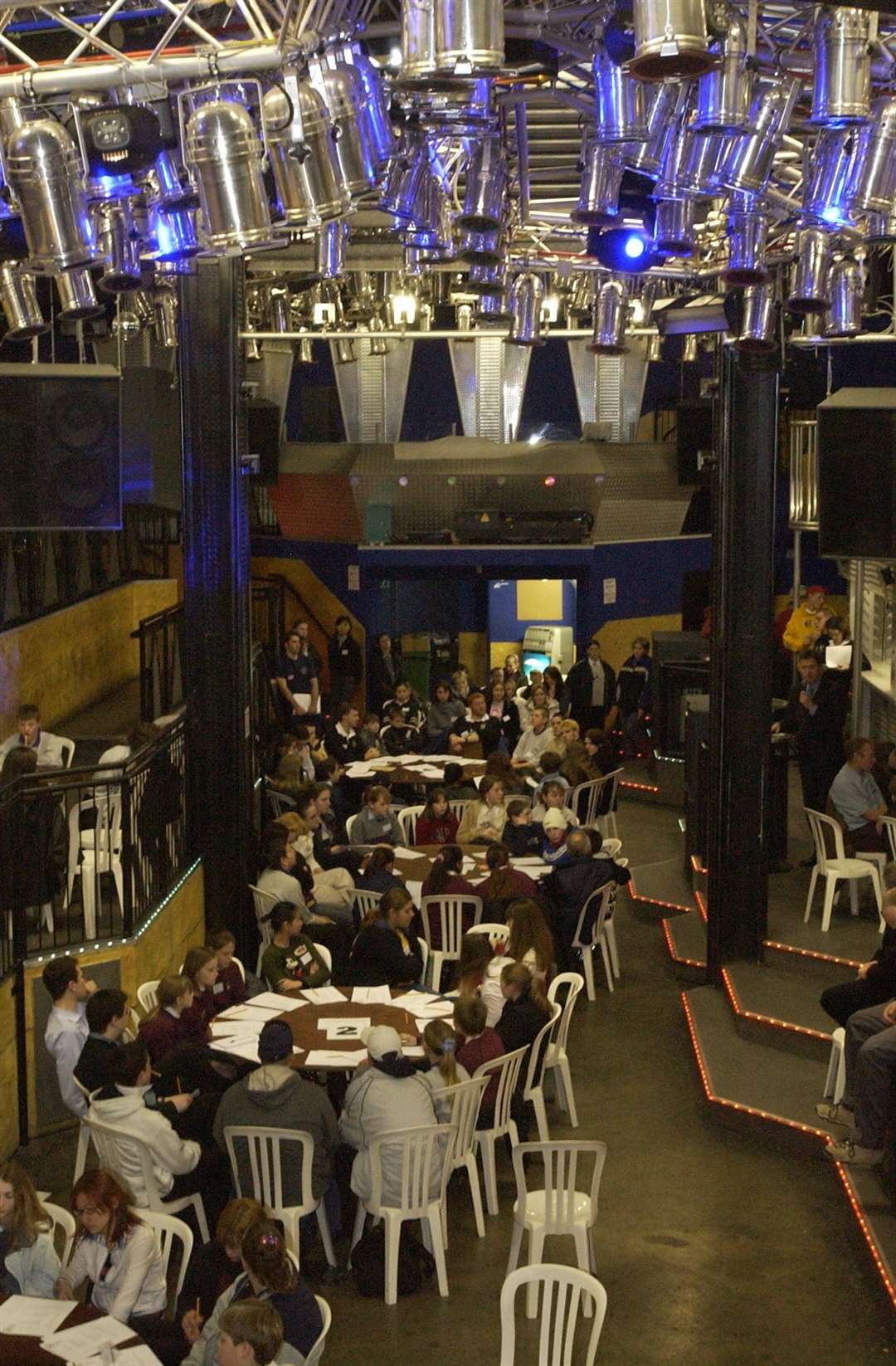 A youth forum taking place on the dance floor of the M20 nightclub in 2002
