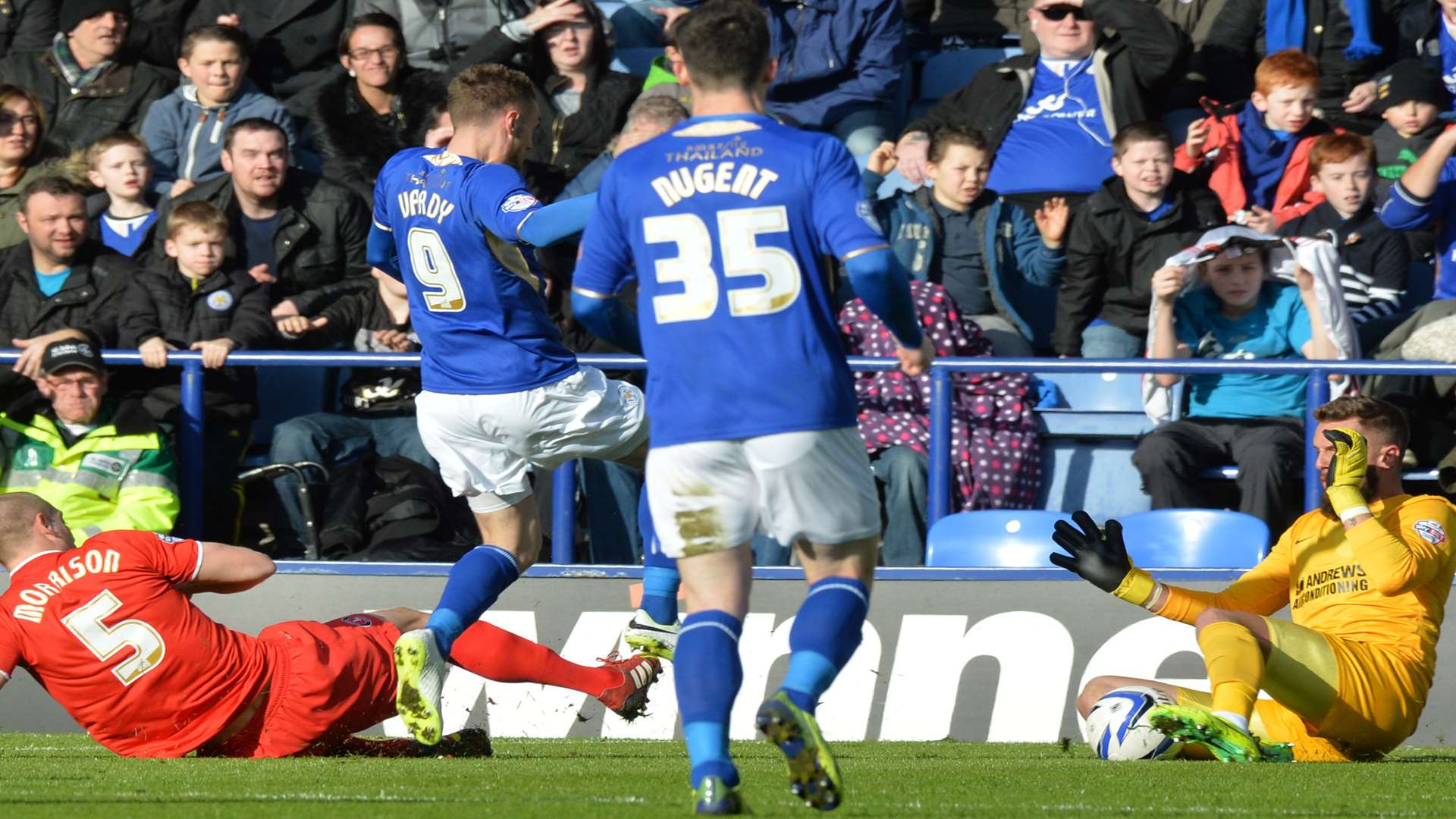 Charlton keeper Ben Hamer saves against Leicester Picture: Barry Goodwin