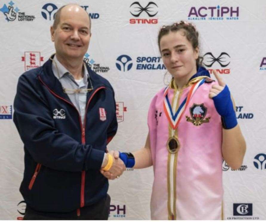 Nancy Shepherd celebrates gold at the England Boxing National Youth Championships