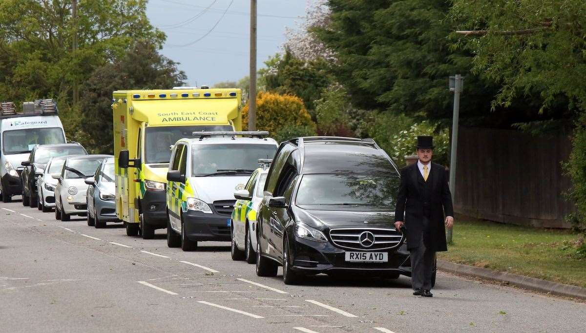 The funeral procession for paramedic Rhod Prosser at the Garden of England crematorium at Bobbing today. Picture: UKNIP