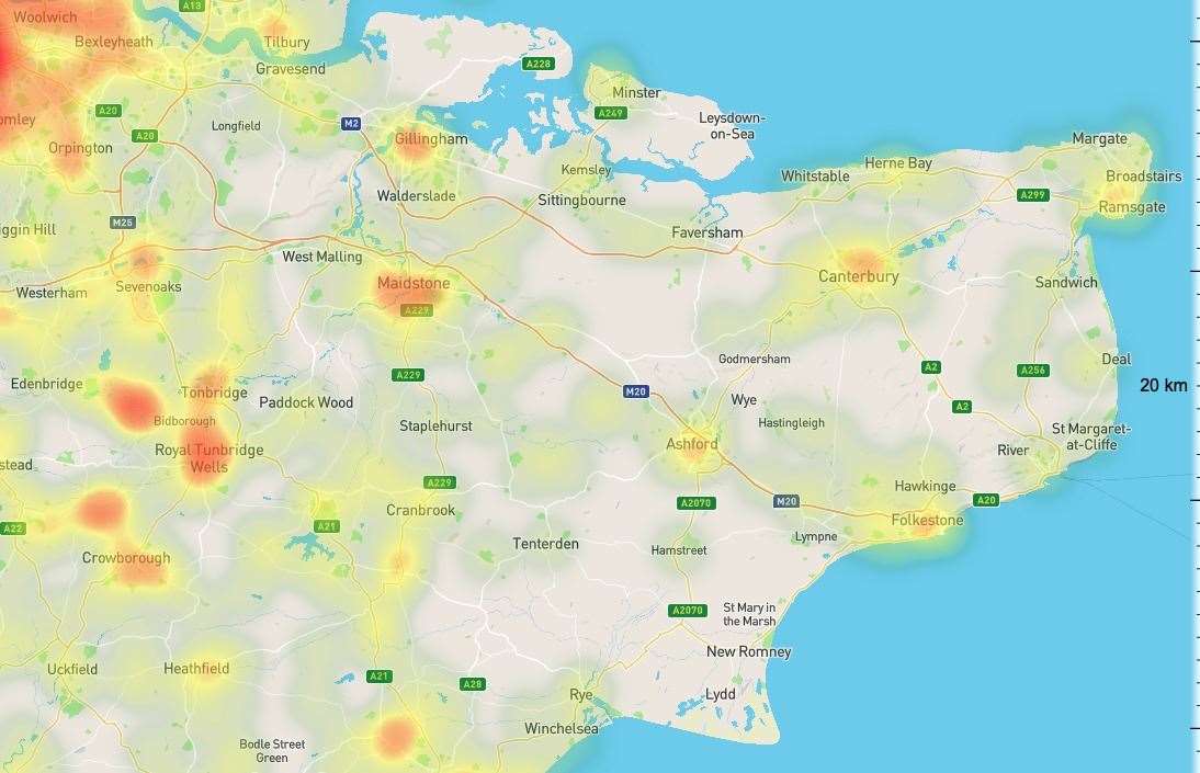 A map showing hotspots in Kent. Picture: Environet UK
