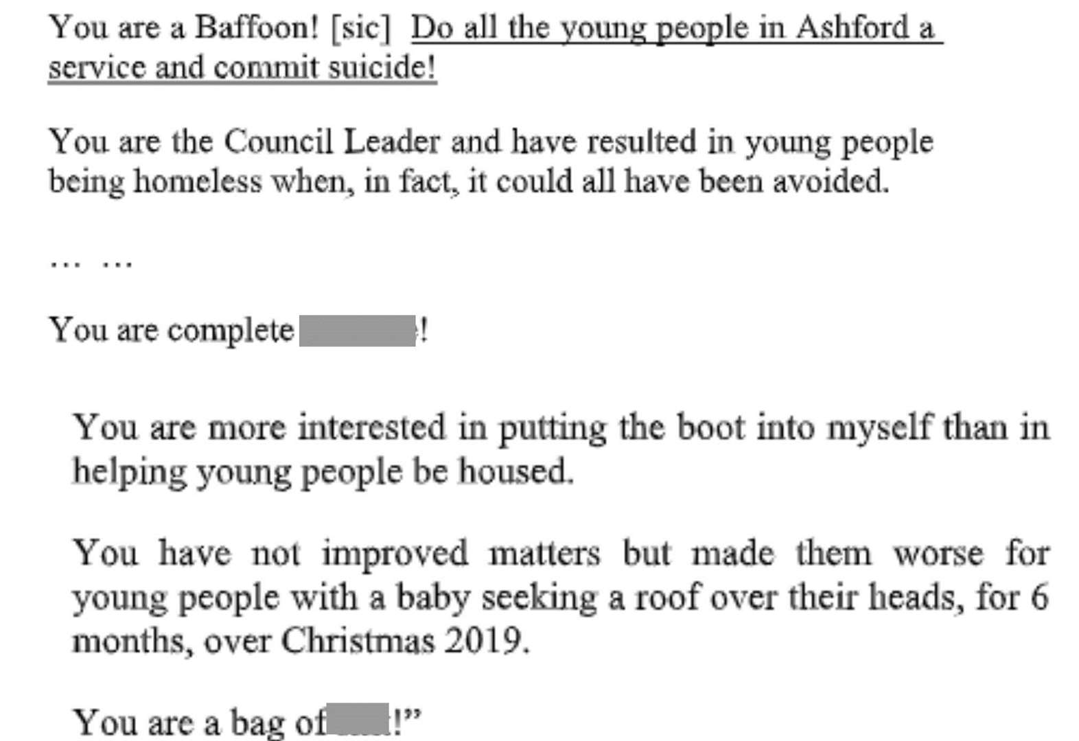 Excerpts from a letter Mr Wilson wrote to Cllr Clarkson's home address