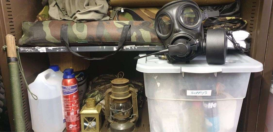 Prepper equipment including a gas mask. Picture: Cherva Castles